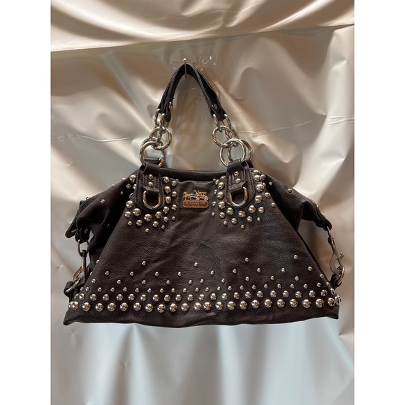 Coach Madison Sabrina Rivet Handbag, Brown with Silver Rivets - Picture 1 of 16